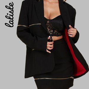 NWT l'atiste 2PC. Long Sleeve Jacket & Skirt Zipper Detailed Set Black